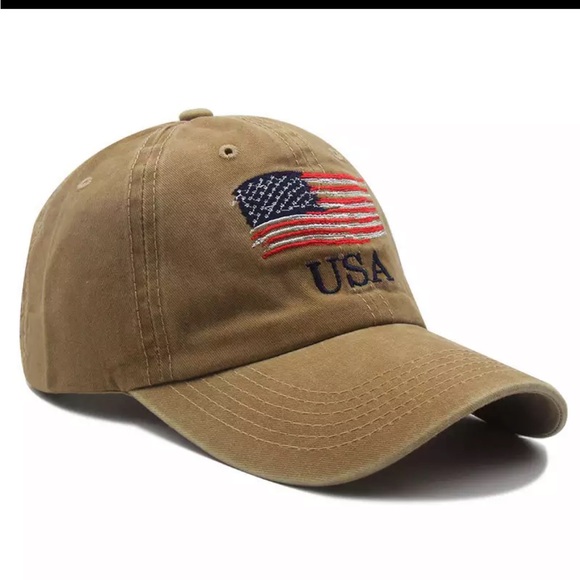 USA Flag Hat, USA Flag Cap United States, Embroidered, Tan fade NEW - Picture 1 of 7